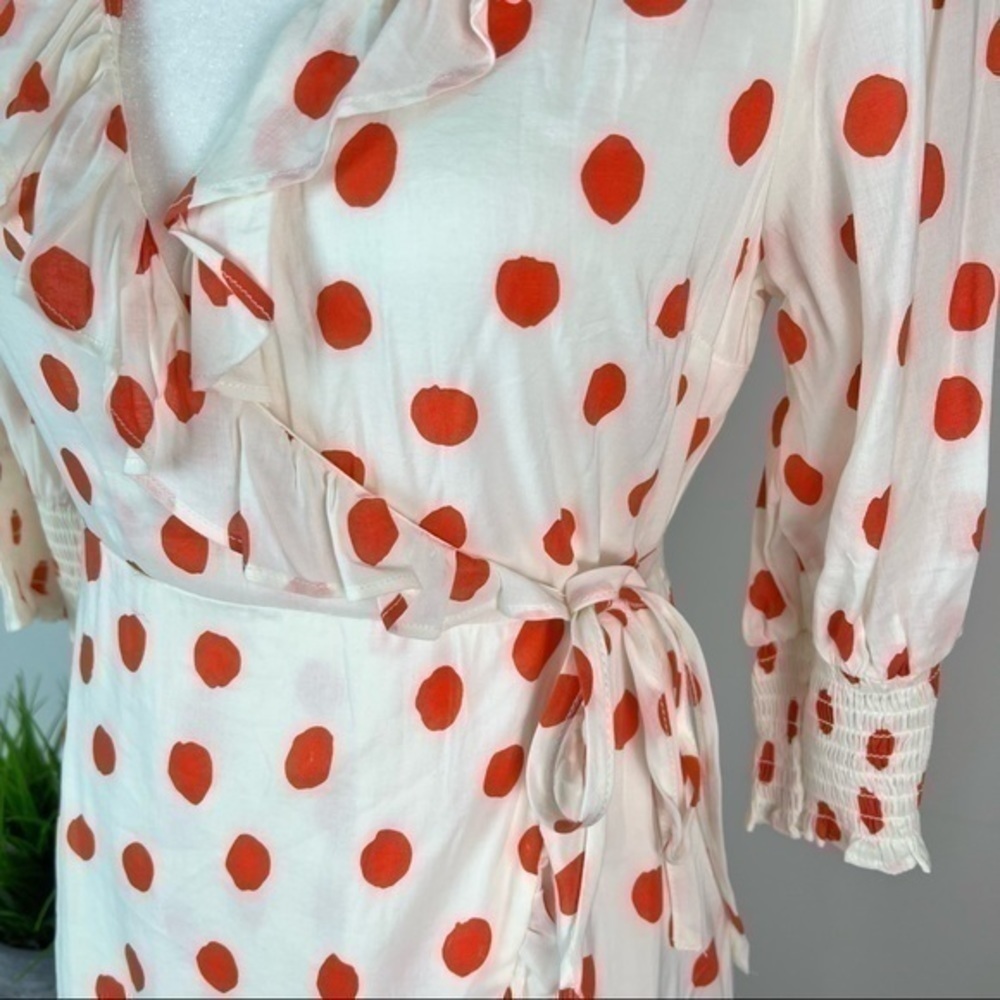 Rixo womens Polka Dot Puff Sleeve Ruffle Wrap Dress size XS - Picture 4 of 13